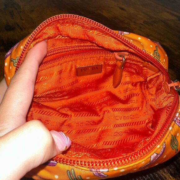 Prada Tessuto Nylon Wristlet Pouch Bag Orange Sombreros Cactus Colorful Festive - Picture 3 of 16